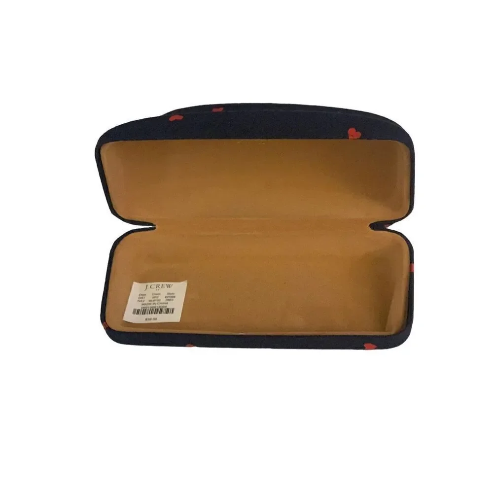 J. Crew Navy Heart Print Canvas Eyewear Hard Shell Case